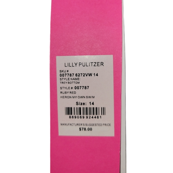 Lilly Pulitzer, NWT, Trey Bottom, Heron My Own Swim, Ruby Red, Women's sz 14, Hy - Picture 4 of 4
